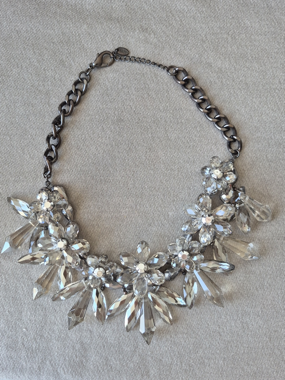 Zara Silver Crystal Floral Bib Necklace